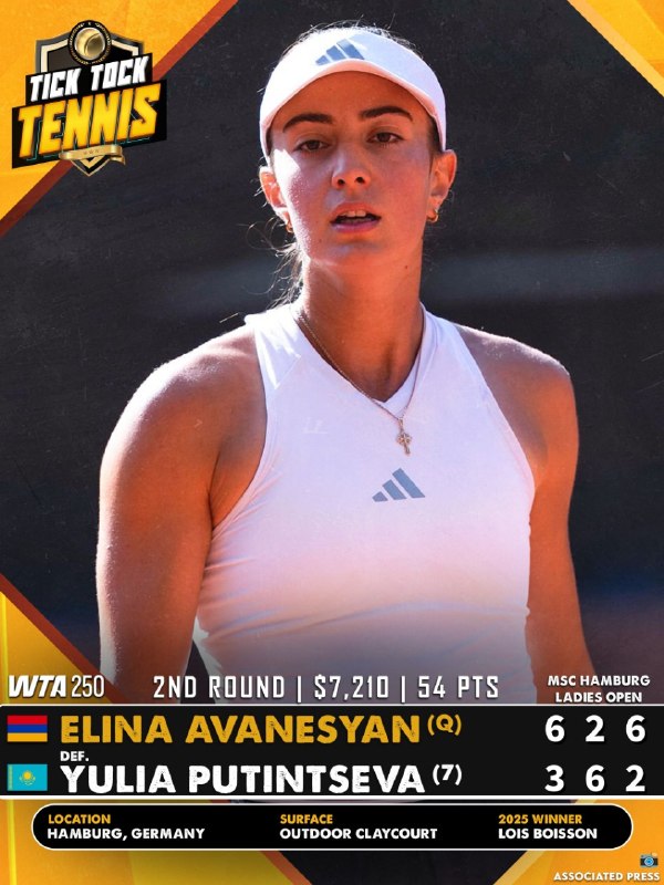 Элина Аванесян вышла в четвертьфинал турнира WTA 250 в Гамбурге