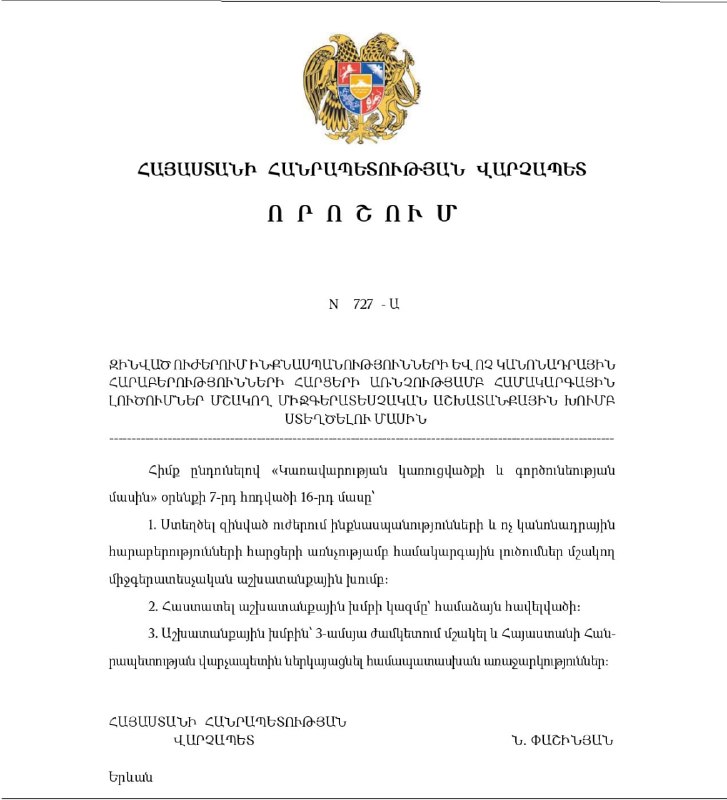 Фото заседания межведомственной группы в Армении
